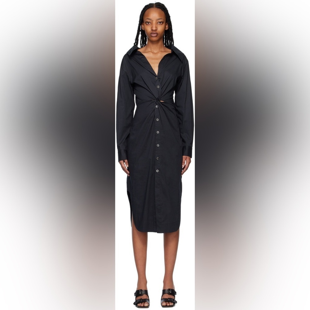 Staud Black Clea Midi Black Shirt Twist Dress Size 2 - Picture 2 of 9